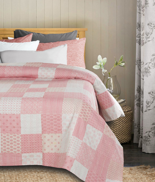Pink Knitted Cotton Geometric Throw Home Accent