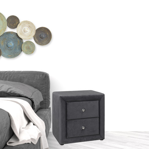 21" Dark Gray Wood Two Drawer Nightstand