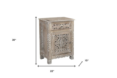 30" Gray Solid Wood Distressed One Drawer Nightstand