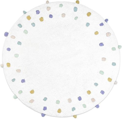 32" Green Purple And White Cotton Round Polka Dots Bath Rug
