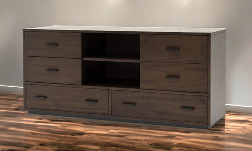 63" Dark Brown Wood Six Drawer Double Dresser