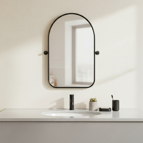 32" Black Arch Metal Swivel Framed Accent Mirror