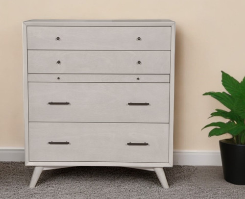38" Gray Solid Wood Four Drawer Chest