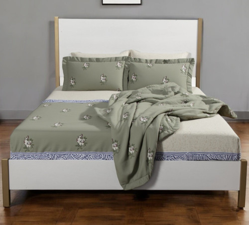 Natural and White Solid Wood And Upholstery California King Bed Frame