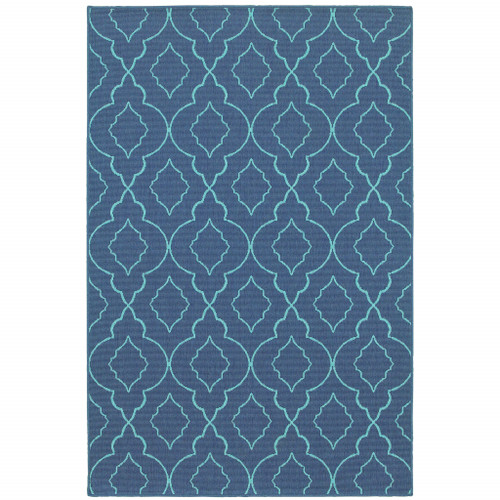 5' X 8' Navy Geometric Stain Resistant Indoor Outdoor Area Rug