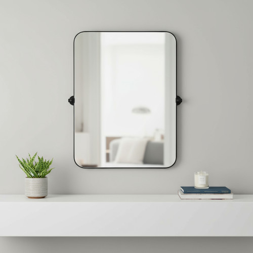 32" Black Aluminum Tilting Adjustable Framed Accent Mirror