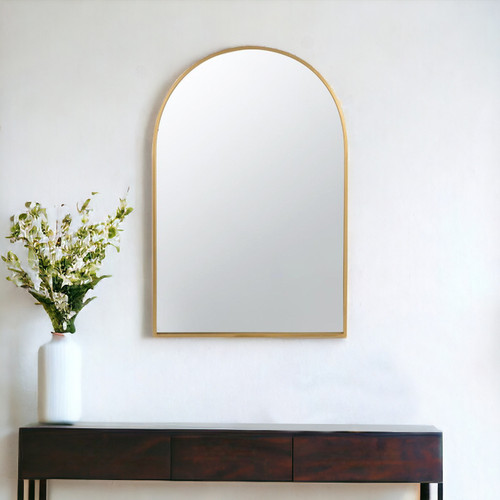 36" Gold Arch Iron Framed Accent Mirror 50% Iron,25% Mdf,25% Mirror
