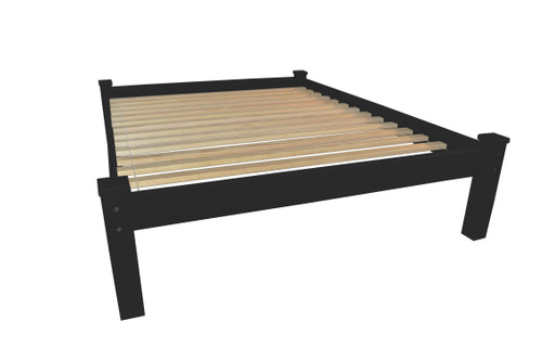 Black Solid Wood Queen Bed Frame Modern Style