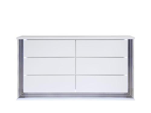 61" White Wood Lighted Six Drawer Double Dresser