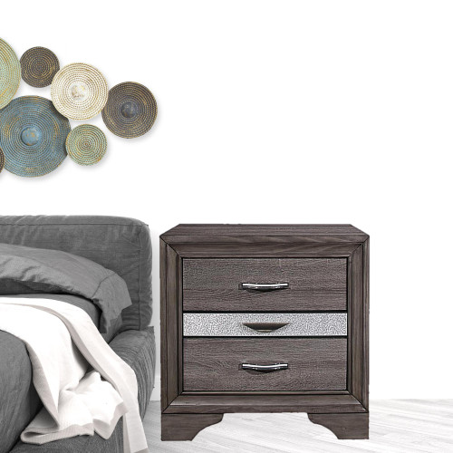 27" Gray Wood and Solid Wood Two Drawer Nightstand