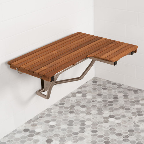 14" X 34" Brown Teak Wall Mount Rectangular Shower Bench - Brown