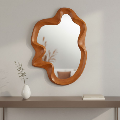 35" Brown Solid Wood Abstract Geometric Framed Accent Mirror