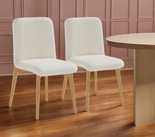 Set of Two Off White And Natural Boucle Upholstered Dining Side Chairs