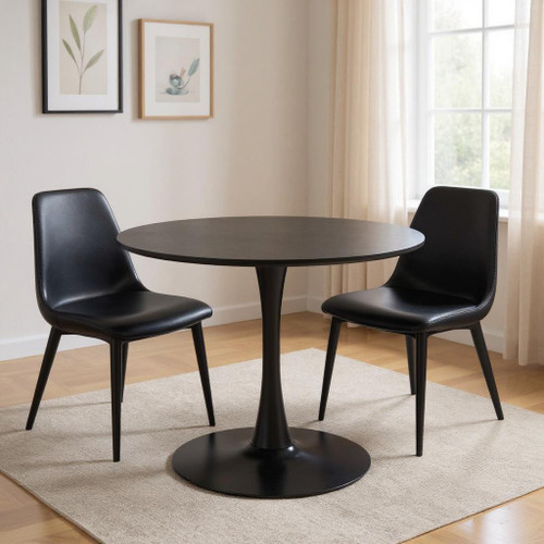 36" Black Wood and Steel Pedestal Base Round Top Dining Table
