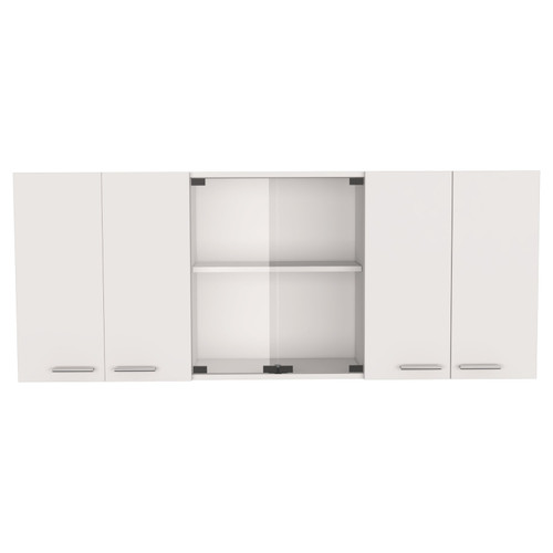 59" White Wood Wall Mounted China Cabinet With Six Doors