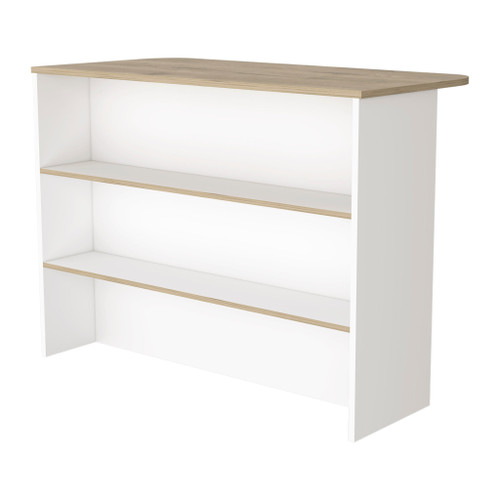 White and Natural 47" Kitchen Island With Storage