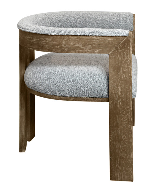 Gray And Brown Upholstered Boucle Open Back Dining Arm Chair