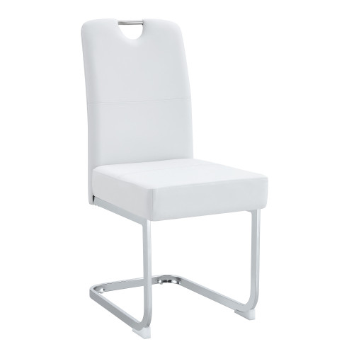 Set of Four White and Silver Faux Leather and Metal Dining Side Chairs