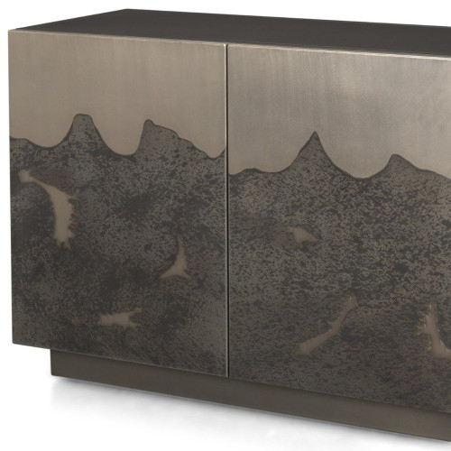 30" Gray Distressed Metal Textured Door Accent Cabinet With Two Doors