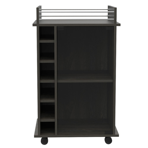22" Espresso Wood Rolling Bar Cart With Wine Storage