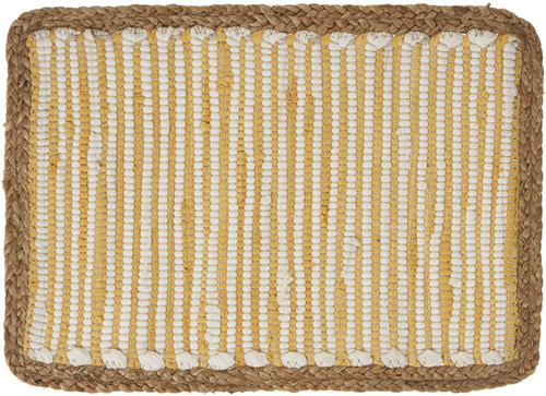 19" Set of Four Cream Yellow And Natural Striped Cotton And Jute Placemats