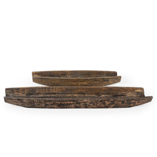Set of Two Dark Brown Solid Wood Boat Vanity Trays