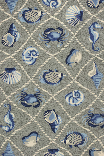 Homeroots Home Decor Hand Hooked UV Treated Coastal Sea Life Indoor Outdoor Area Rug, Grey, 8' x 10'