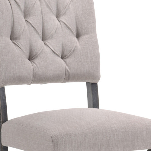 Set of Two Tufted Gray Upholstered Linen And Solid Wood Open Back Dining Side Chairs