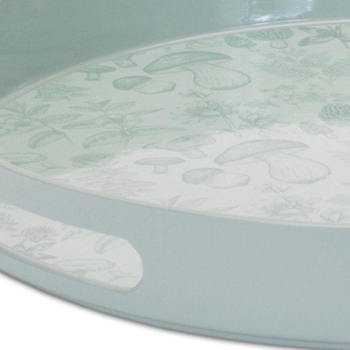 14" Pale Sage Mushrooms Round Serving Tray With Handles