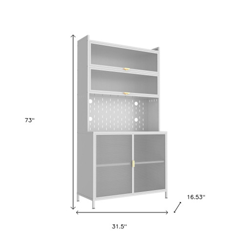 73" White Stainless Steel Textured Door Dining Hutch With Two Doors