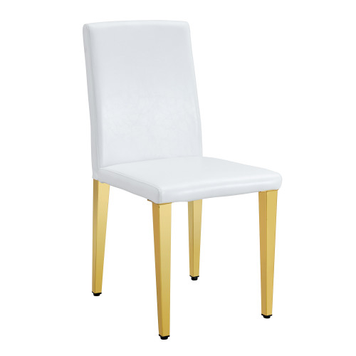 Set of Four White and Gold Faux Leather and Metal Dining Side Chairs