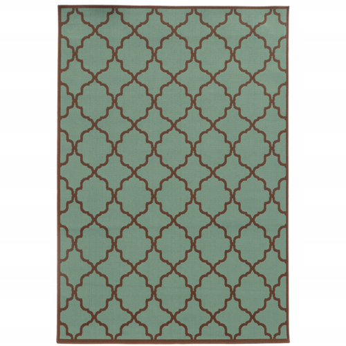 9' X 13' Blue Geometric Stain Resistant Indoor Outdoor Area Rug