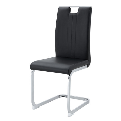 Set of Four Black and Silver Faux Leather and Metal Dining Side Chairs - Black & Silver
