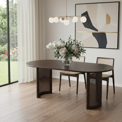 66" Brown Solid Wood Double Pedestal Base Oval Dining Table - Brown