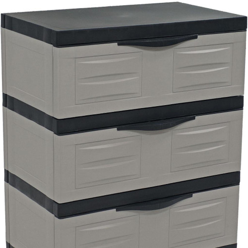 30" Gray And Black Heavy Duty Plastic Three Drawer Utility Cabinet