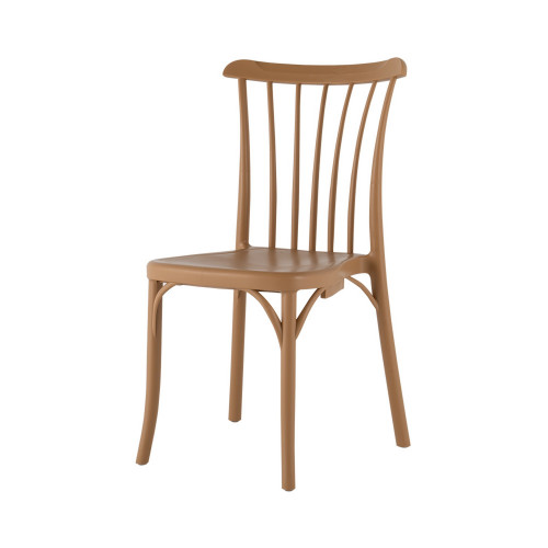Set of Two Tan and Natural Heavy Duty Plastic Slat Back Dining Side Chairs