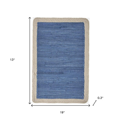 19" Set of Four Blue And Natural Solid With Border Cotton Placemats