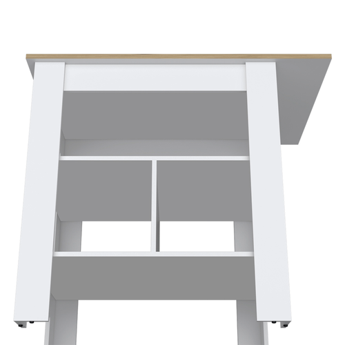 35" Natural and White Wood Kitchen Island With Storage
