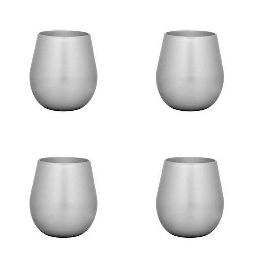 Set of Four Silver Acrylic Stemless All Purpose Wine Glass