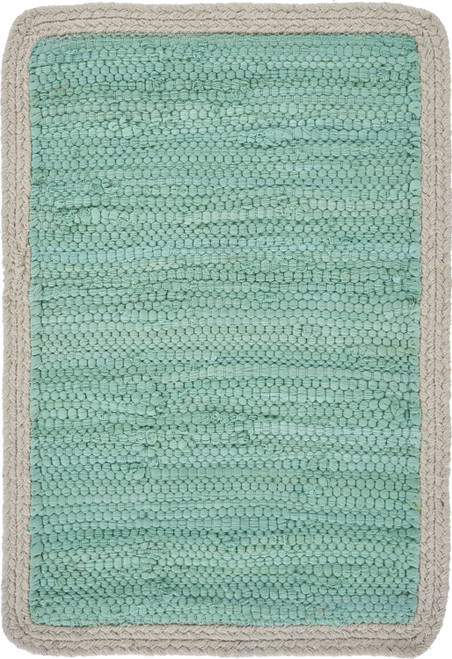 19" Set of Four Turquoise and Natural Solid With Border Cotton Placemats