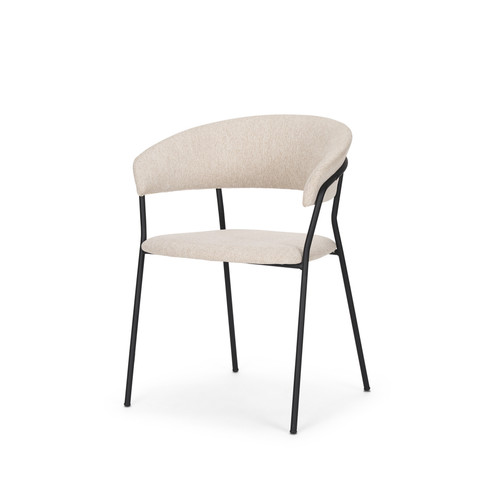 Light Gray and Black Upholstered Fabric And Metal Open Back Dining Arm Chair