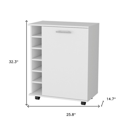 White Rolling Bar Cart With Wine Storage Decor