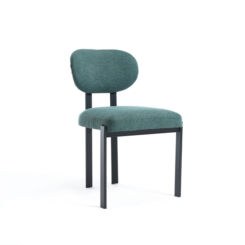 Set of Two Chenille And Metal Partially Open Back Dining Side Chairs