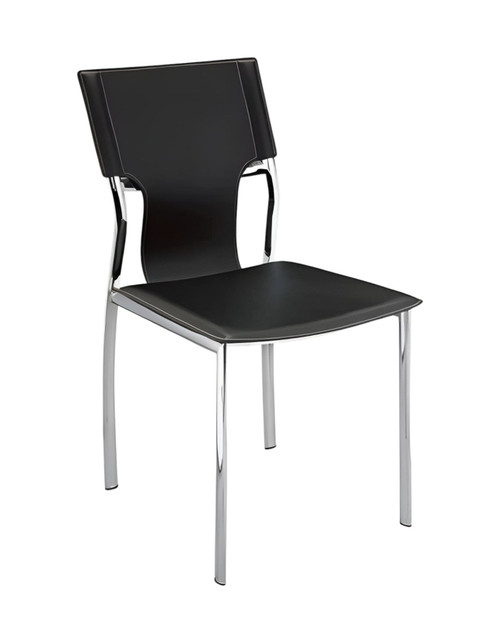 Set of Four Black and Silver Metal and Leather Partially Open Back Dining Side Chairs