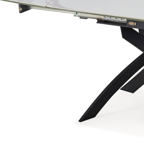 47" Gray White and Black Ceramic and Metal Self-Storing Leaf Cross Leg Base Oval Extendable Dining Table