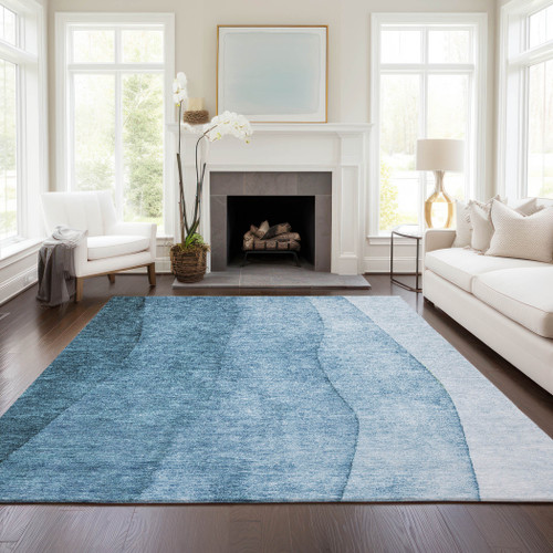 10' X 14' Denim Blue And Navy Blue Ombre Washable Indoor Outdoor Area Rug