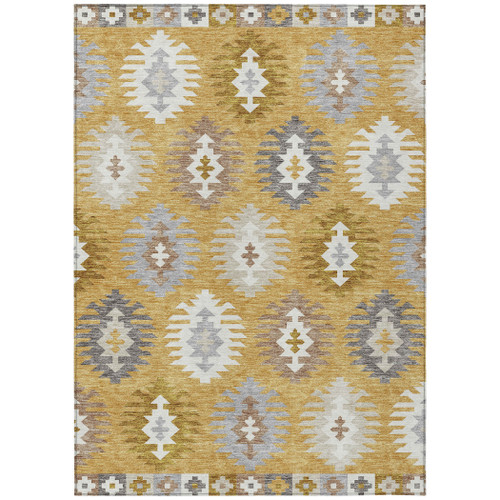 10' X 14' Gold Ivory And Taupe Southwestern Washable Indoor Outdoor Area Rug