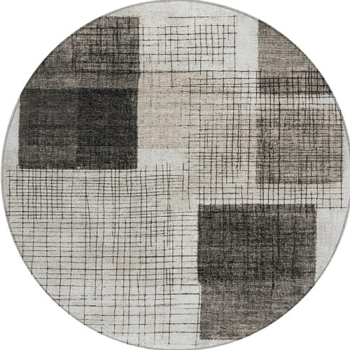 8' Ivory And Black Round Geometric Washable Indoor Outdoor Area Rug - Ivory, Black