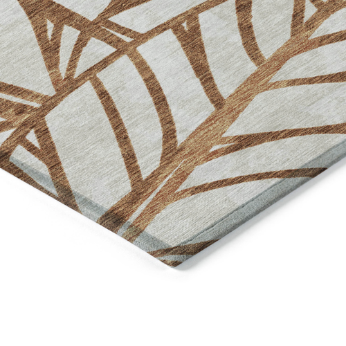 10' X 14' Orange Beige And Copper Floral Washable Indoor Outdoor Area Rug