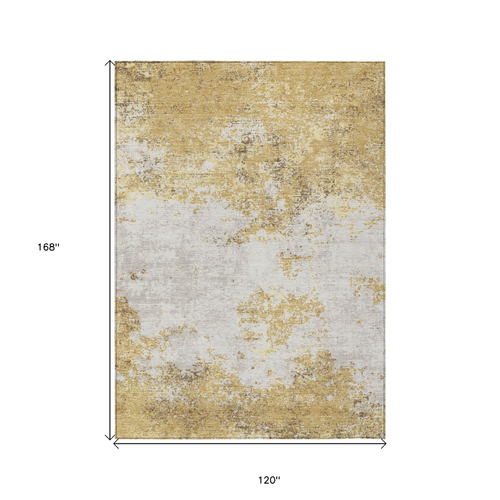 10' X 14' Gold Brown And Beige Abstract Washable Indoor Outdoor Area Rug